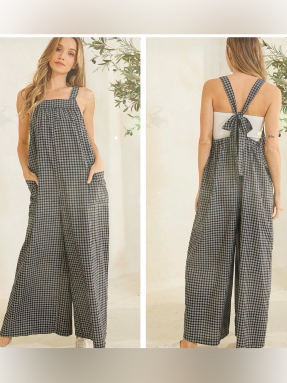 Boho Plaid Tie Back Jumpsuit
